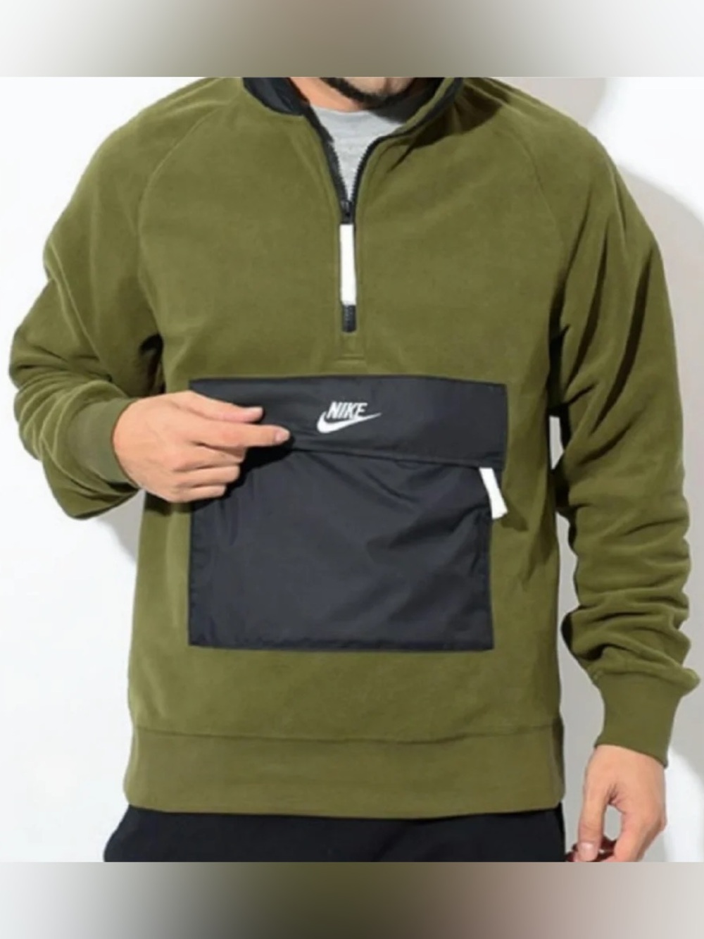 Nike Sportswear Core Winter Half Zip Fleece Jacket Olive Green Mens XL